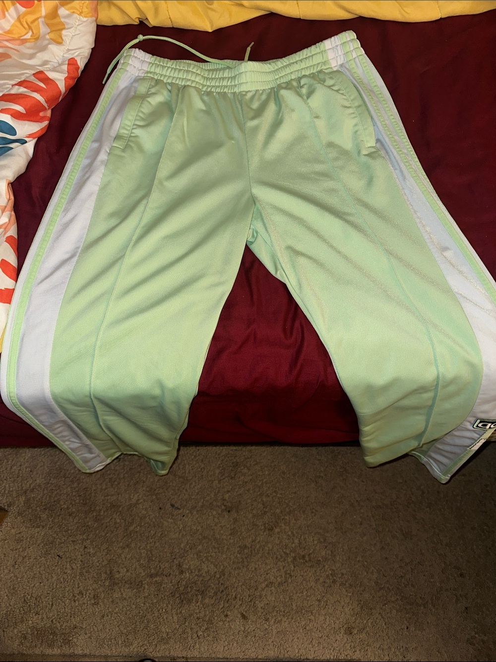 adidas Mint Green Track Pants with White Side Stripes